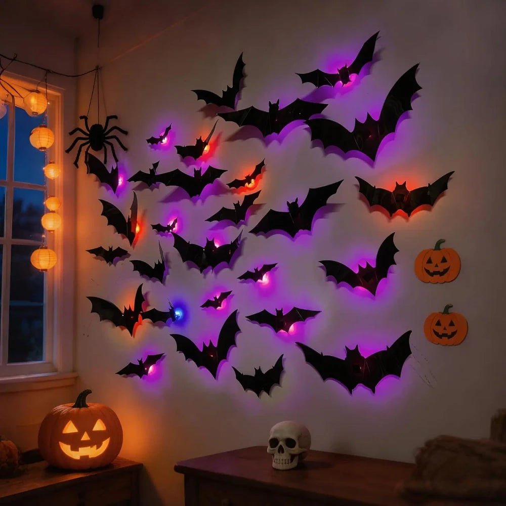 Verlichte Halloween Muurstickers Vleermuizen