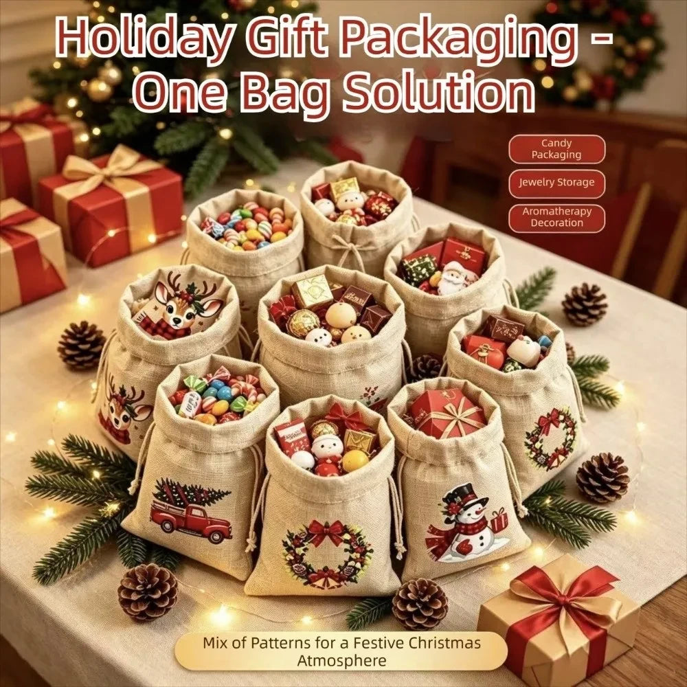 Linnen Kerstcadeau Zakjes