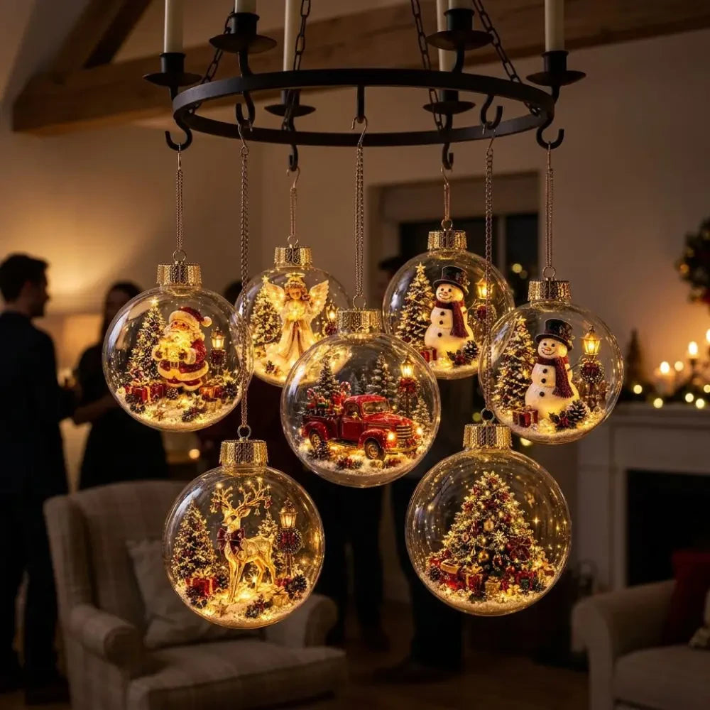 Verlichte Kerstballen Voor in Kerstboom